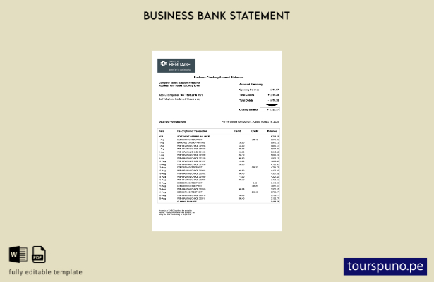 listo para imprimir estado de cuenta de la firma Uruguay Banque Heritage plantil